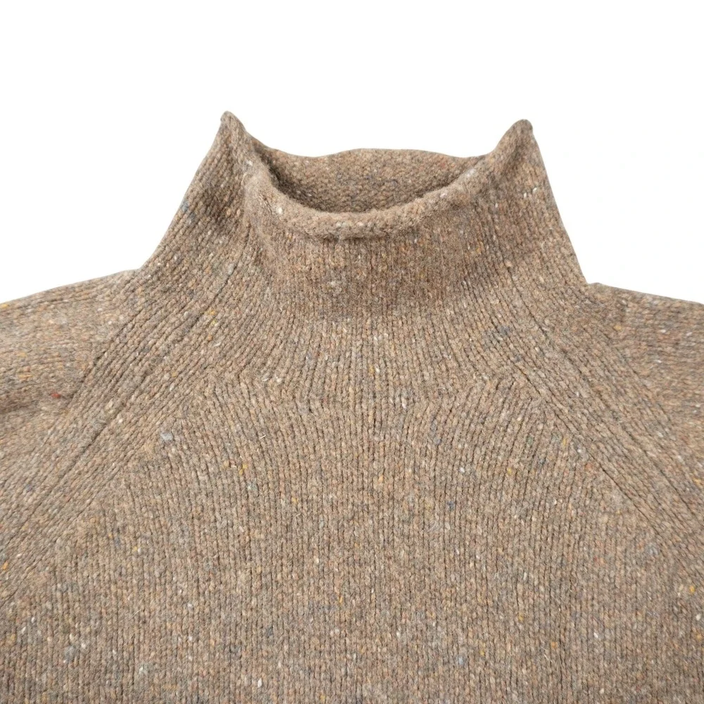 Banana Republic Men Size Medium Brown Donegal Tweed Wool Blend Mock Neck Sweater